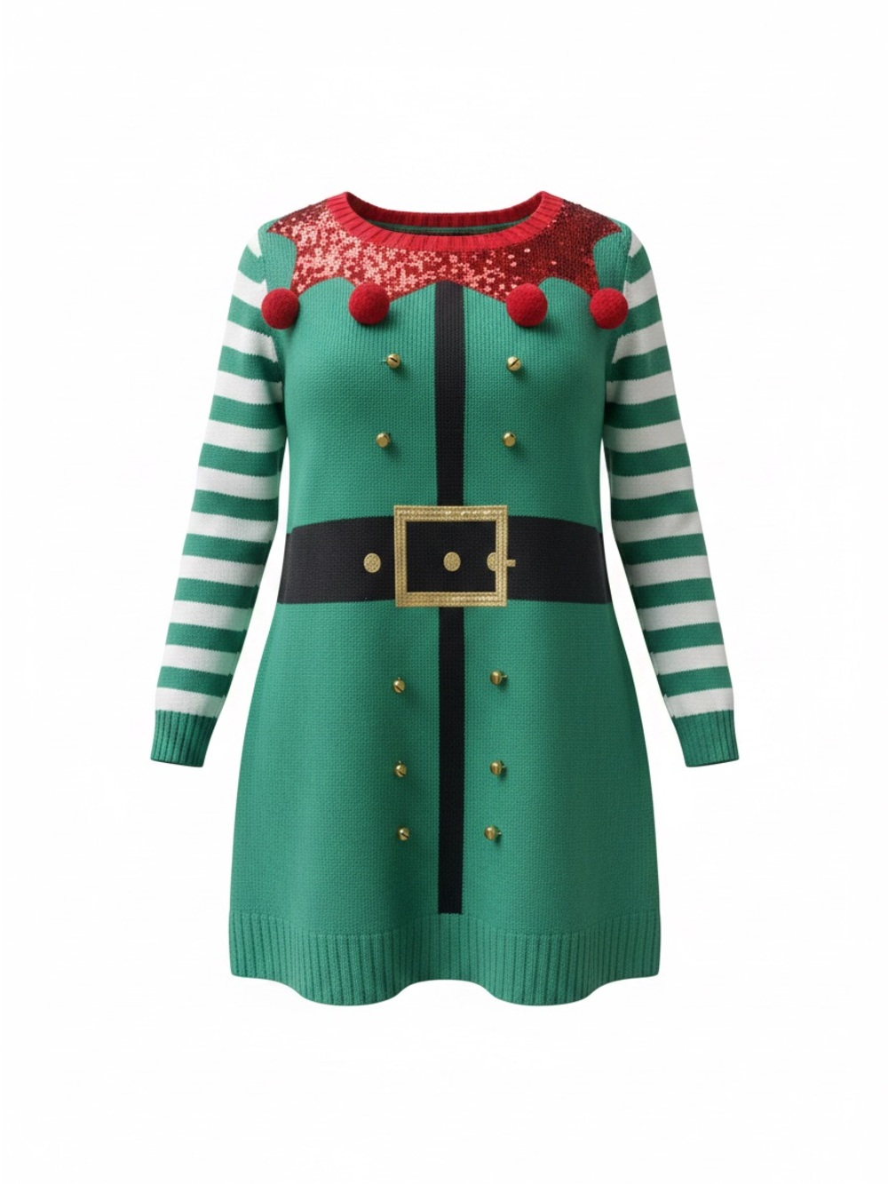 united states sweaters Green & Red Elf Sweater Dress